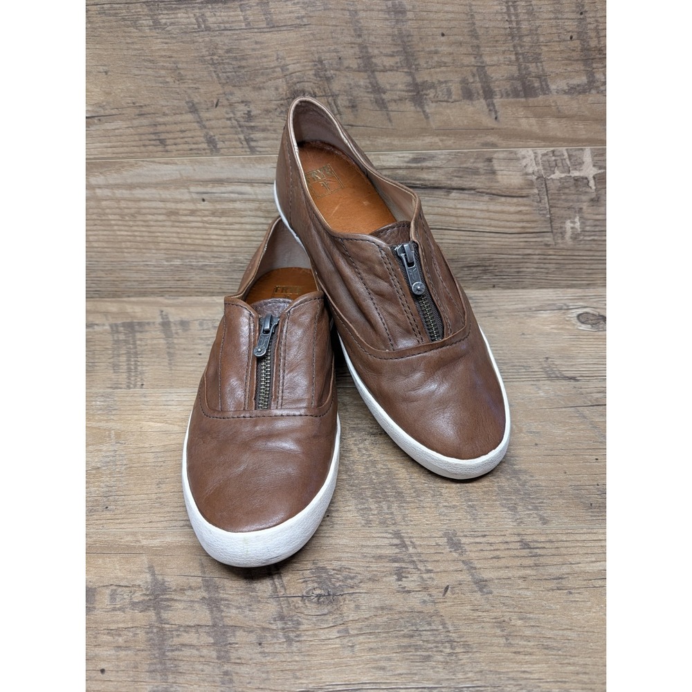 Frye Brown Leather Zip Slip-On Sneakers Women's 10 Minimalist Casual
